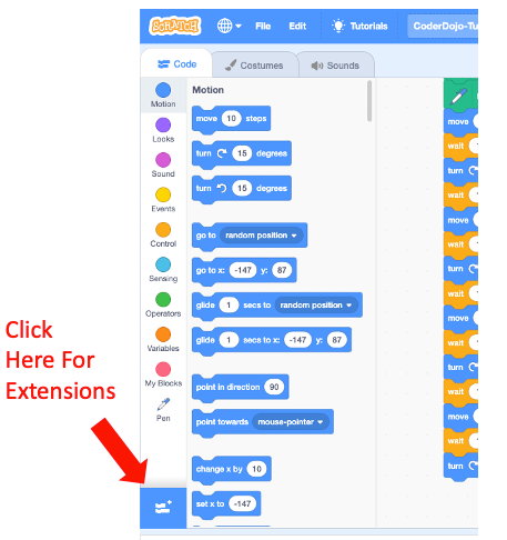 Enabling The Pen Extension to Scratch